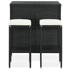 Set da Bar Compatto in Rattan PE Nero e Bianco Crema con Struttura in Acciaio per Arredamento da Esterno - Product Image 2