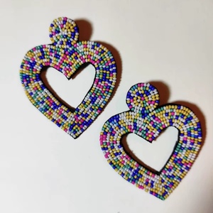 Handmade Beaded Cactus Landscape Parrot Stud Earrings Embellished Glass Beads Cotton Customized Color CRYSTAL <b>CRAFT</b> - Product Image 5
