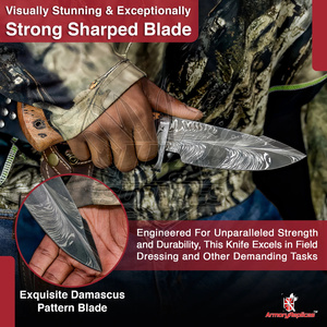 Mosaic Pattern Palm <b>Feather</b> Damascus Steel Fixed Blade Outdoor Hunting Knife Ergonomic Wooden Handle Leather Sheath OEM ODM - Product Image 5