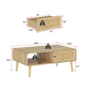 Table basse ronde 39.4 ''W en rotin avec tiroir - Product Image 6