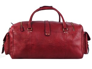 Red Genuine <b>Leather</b> Luxury Casual <b>Duffle</b> <b>Bag</b> Large Capacity Overnight Weekend Travel Satchel Padded Shoulder Strap Water - Product Image 4
