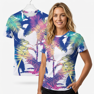T-shirt à manches courtes pour homme, col rond, motif palmier et coucher de soleil, sublimation, polyester, coupe décontractée, motif photo, respirant, tricoté - Product Image 6