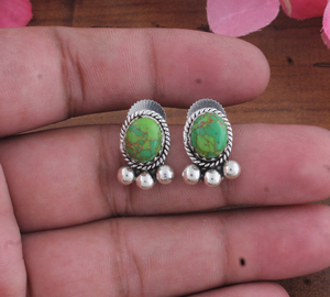 Pendientes de Lujo al por Mayor de Fábrica con Turquesa Verde Natural y Cobre, Plata de Ley 925, Bisel de Cuerda y Bola de Cuentas, Regalo - Product Image 2