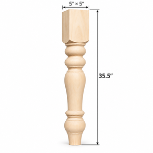 Pata de Mesa de Madera Maciza, Pata de Mueble de Madera Maciza, Cuadrada, Estilo Tradicional, Forma de Calabaza, Resistente - Product Image 2