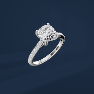 Women's PT950 Platinum <b>Cushion</b> Brilliant Cut Diamond Engagement <b>Ring</b> with Side Diamonds D Color IGI Certified Classic Style - Product Image 1