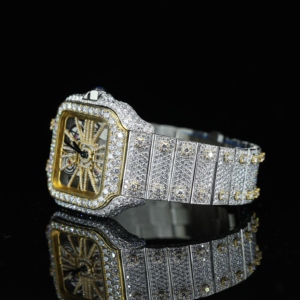 Reloj Esqueleto de Acero Inoxidable Iced Out de 16mm, Cuadrado, Bicolor Dorado, Mecánico, Estilo Hip Hop de Lujo para Hombre, con Moissanita - Product Image 3