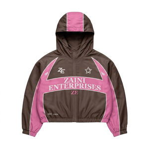 Premium 120 GSM Polyester Pongee Windbreaker <b>Jacket</b> Brown <b>Pink</b> Contrast Panel Custom Sublimation Logo - Product Image 1