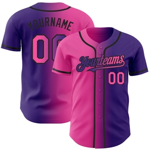 เสื้อเจอร์ซีย์เบสบอลแฟชั่นไล่ระดับสีของแท้สีม่วงชมพูดำ - Product Image 1