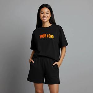 Conjunto de Dos Piezas para Mujer, Sudadera con Capucha de Manga Larga y Pantalones Cortos, con Logotipo Personalizado, de Alta Calidad, con Botones, 100% Algodón, Formal - Product Image 1