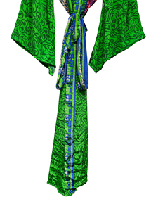 Robe kimono de luxe en soie patchwork, cache-maillot de bain, tenue de nuit, longue robe, kimono indien vintage fait main en soie de sari recyclée - Product Image 3
