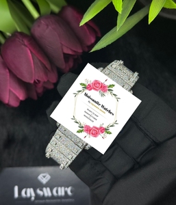 Montre automatique de luxe pour homme en acier inoxydable, style hip-hop, avec breloque en verre analogique et moissanite VVS colorée, vente en gros - Product Image 2