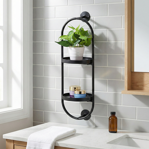 Mejor organizador de almacenamiento de pared metálico de doble nivel con diseño moderno OEM de Shopee para baño, ahorro de espacio, para el hogar, hoteles, esquina, DIY - Product Image 4