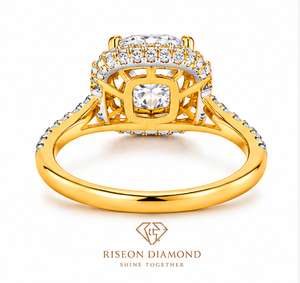 Premium cushion cut diamond engagement ring double halo round lab grown diamonds pavé band brilliance timeless luxury jewelry - Product Image 2