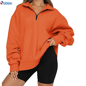 Customizable Style <b>Women's</b> Oversized <b>White</b> Half-Zip <b>Sweatshirt</b> Stand Collar Drop-Shoulder Long Sleeve Solid Color Knitted - Product Image 3