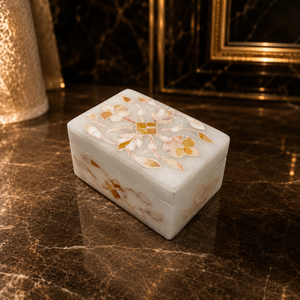 Regalia Pearl Crest Marble Jewelry <b>Box</b> Handcrafted Floral Inlay Rectangle <b>Trinket</b> Storage Wedding Gift at Wholesale Price - Product Image 3