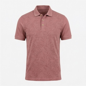 Polo à manches courtes rose pour homme, tricoté, imprimé, coupe classique, boutons - Product Image 1