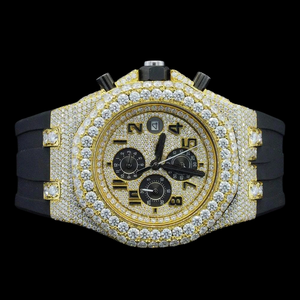 New Arrival Moissanite Diamond Chronograph Fancy Black Rubber Band Stylish Half <b>Iced</b> <b>Out</b> Diamond Unisex Classy Wrist <b>Watch</b> - Product Image 1