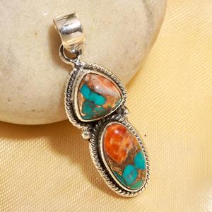 Nouvelle Collection Pendentif Fait Main en Argent Sterling 925 Massif avec Turquoise Cuivrée en Forme d'Huître Épineuse, Sertissage en Bezel - Product Image 2