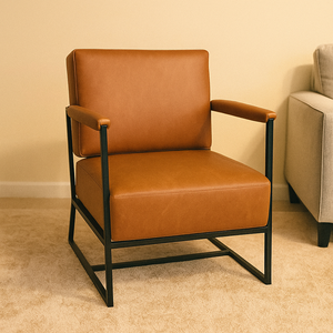 Qualihome VN Chaise de canapé carrée en cuir PU de loisirs moderne avec dossier rembourré épais et cadre en métal de coussin de siège pour le salon - Product Image 1