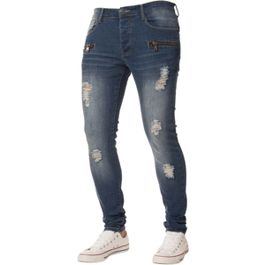 Collection d'été Ice Blue - Jean droit épais coupe droite taille haute déchiré en denim décontracté doux et facile à laver pour homme - Product Image 5