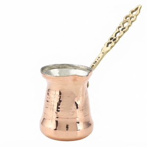 Cafetera Turca de Cobre Hecha a Mano, Estilo Vintage, Cezve, Ibrik Árabe, Briki Griega, Calentador de Leche para Estufa con Asa de Latón con Filigrana Ornamentada - Product Image 1