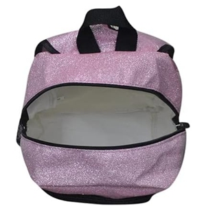 Cheerleading Backpack Custom Printed Polyester Light Pink <b>Glitter</b> <b>Black</b> Trim Silver Zipper Mesh Pocket OEM - Product Image 5