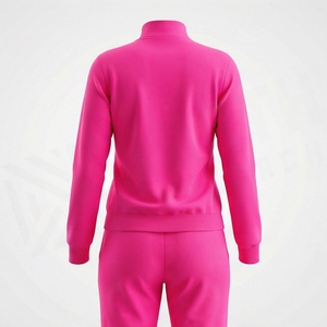 Ensemble de survêtement sportif rose pour femmes, 2 pièces, tricoté, avec imprimé géométrique, fermeture éclair intégrale, col montant, manches longues, coupe régulière, toutes saisons - Product Image 2