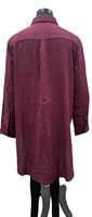 Robe chemise bordeaux à manches trois-quarts avec boutons sur le devant et poches, coupe décontractée mi-longue, couleur unie, en coton tissé