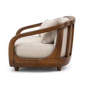 Sofá Moderno de 3 Plazas con Estructura Curva de Madera de Teca Sólida, Sofá Tapizado de Lujo para Sala de Estar, Muebles Premium para Villas, Hoteles y Apartamentos - Product Image 5