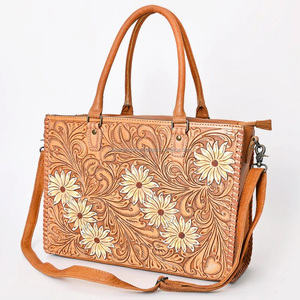 Genuine Leather Sunflower Hand Tooled Design Shoulder Bag Western Style Cowgirl Bag Custom Made Women <b>Tote</b> Bag Top Supplier - Product Image 4