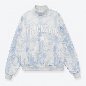 Sweat-shirt oversize à col montant pour femme, bleu et blanc, motif Tie Dye Trackstar, décontracté, manches longues, pull d'hiver, streetwear - Product Image 5