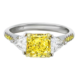 1.42 CT <b>Emerald</b> Cut Fancy Yellow Moissanite Three Stone Prong Engagement <b>Ring</b> 925 <b>Silver</b> Rhodium Plated Luxury Party Gift - Product Image 2