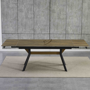 Ensemble de <span class=keywords><strong>table</strong></span> et de chaises de salle à manger intérieures rétractables classiques uniques en MDF pour 6 personnes au total inclus - Product Image 1