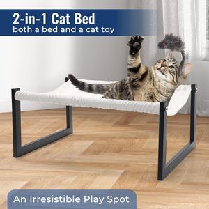 Elevated Cat <b>Bed</b> with 360° View - Rust-Proof Metal <b>Frame</b>, Removable Machine Washable Mattress (Thin), Includes Cat Toy - Product Image 2