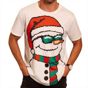 Camiseta navideña con diseño de muñeco de nieve para hombre, manga corta, estampado de dibujos animados, cuello redondo, ropa informal - Product Image 1