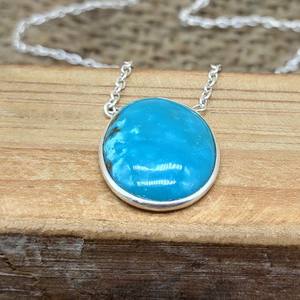 Collier en argent sterling 925 turquoise tibétaine de créateur fait à la main forme ovale pendentifs fins avec lunette cadeau d'anniversaire - Product Image 4