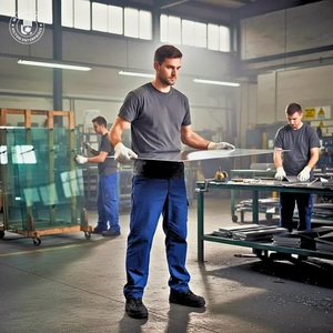 Gants de travail en toile robuste résistants à la chaleur (beige) avec pouce droit et poignet en tricot blanc - Product Image 2