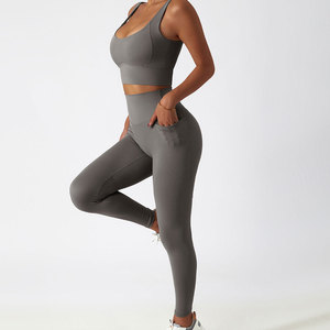 Conjuntos de Yoga de Dos Piezas para Mujer, Top Deportivo de Pilates Cómodo y de Alta Calidad con Logotipo Personalizado, Leggings de Cintura Alta - Product Image 2