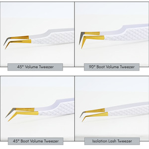 Pince à épiler d'extension de cils Volume de pointe en fibre blanche Outils de cils individuels à 90 degrés Cils à pointe dorée - Product Image 3