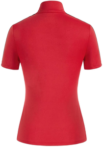 Polo para Mujer Personalizado de Manga Corta Rojo con Cremallera, Top de Verano Casual Ajustado con Rayas en el Hombro, Ropa de Trabajo - Product Image 3