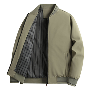 Blouson Bomber Homme Tendance Hiver Coupe Ample Couleur Unie Col Montant Zippé Coupe-Vent Broderie Affaires Vente en Gros - Product Image 3