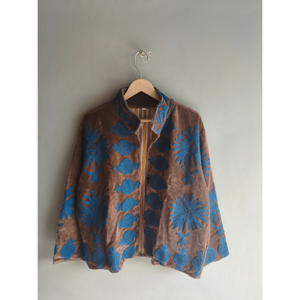 Veste en coton jaune brodée à la main avec motif animalier, col montant, manches longues, fermeture éclair, vêtement d'extérieur pour femme, cadeau de printemps - Product Image 1