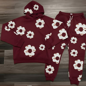 Ensemble survêtement homme en denim déchiré de haute qualité, sweat à capuche et pantalon de jogging surdimensionnés, ensemble 2 pièces - Product Image 1