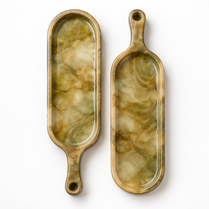 Plateau ovale en résine verte et marron à motif nuage, idéal pour la table à manger et la décoration de cuisine - Vente flash - Product Image 5