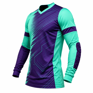 Maillot de gardien de but pour homme, violet et turquoise, à imprimé géométrique sublimé, avec protections coudières en mousse et évacuation de l'humidité - Product Image 5