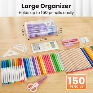 Set di 6 Grandi Scatole Portamatite in Plastica con Coperchi a Scatto, Organizer da Scrivania per Matite Colorate, Penne e Articoli per il Fai-da-Te, Impilabili - Product Image 2