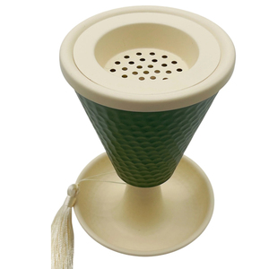 Brûleur d'encens diffuseur d'aromathérapie, base verte, dessus blanc, bordure métallique, pompon décoratif - Product Image 6