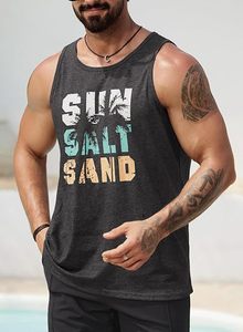 เสื้อกล้ามผู้ชายสีเทา แบรนด์ Six Trend Sports แบบไม่มีแขน คอกลม พิมพ์ลาย Sun Salt Sand สวมใส่สบาย ระบายอากาศได้ดี ผ้าถักเนื้อนุ่ม สีพื้น - Product Image 2