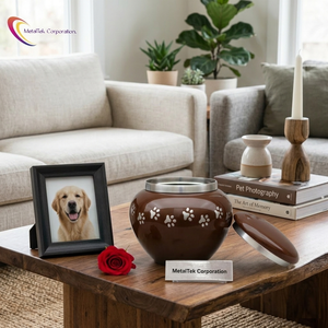 Urna Funeraria Premium de Metal Marrón con Huellas de Patas, Modelo New Odyssey, Elegante, Duradera y con Tapa Segura, Recuerdo Conmemorativo para Cenizas de Perros y Gatos - Product Image 3