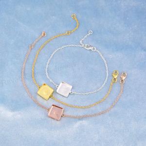 Handmade 925 <b>Silver</b> 18k Gold 10mm Square Blank Bezel Cup Chain <b>Bracelet</b> Setting Breastmilk Keepsake DIY Resin Jewelry Findings - Product Image 4